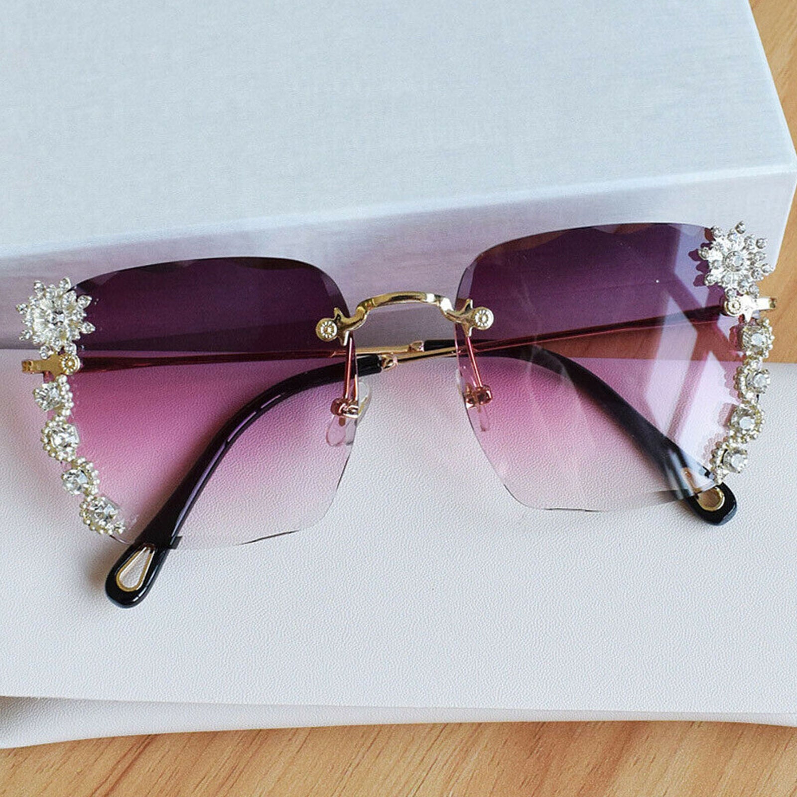 2020 Women Rimless Rhinestone Sunglasses Fashion Outdoor Square Shades Eyewear