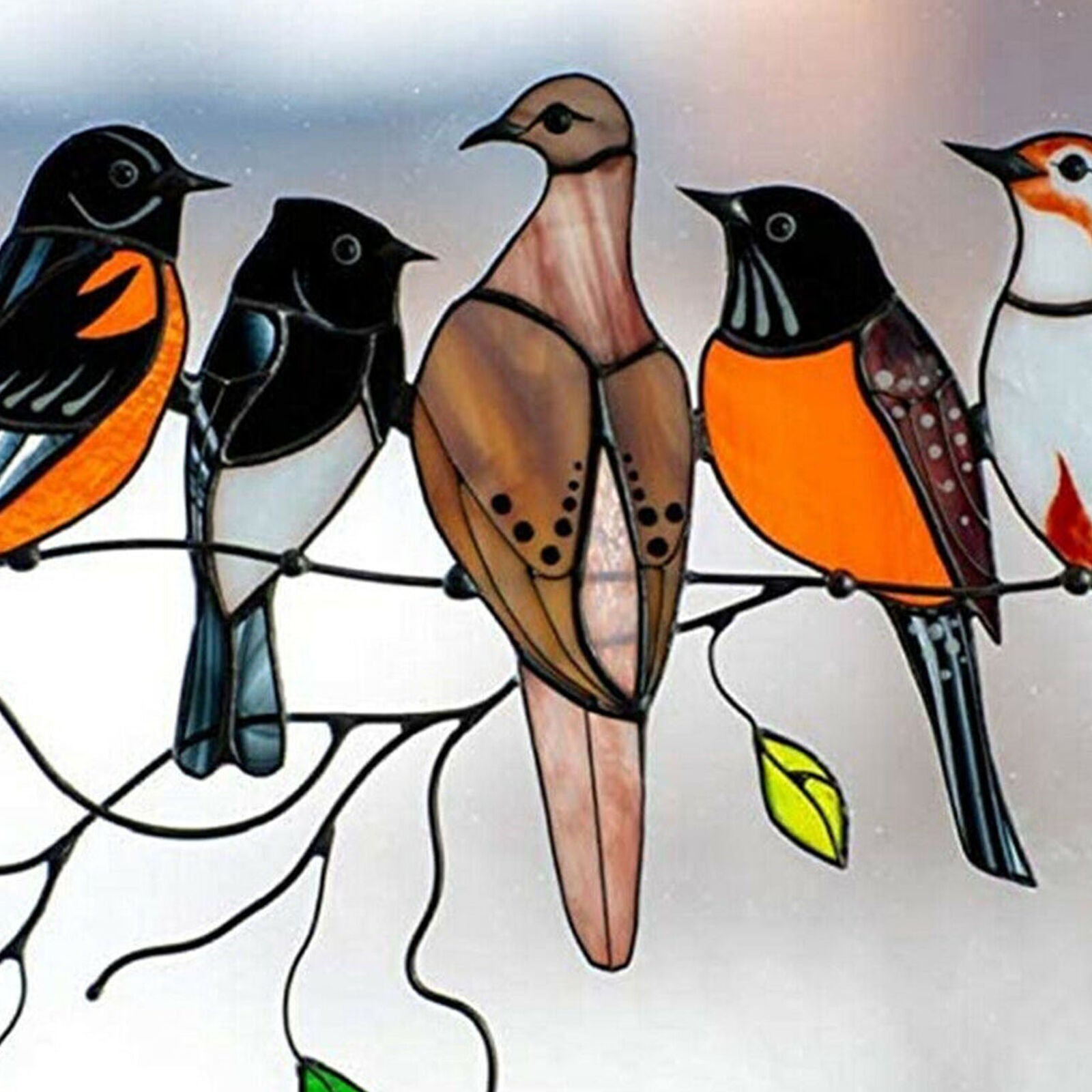 Multicolor Birds on a Wire High Stained Arcylic Suncatcher Window Panel Pendant