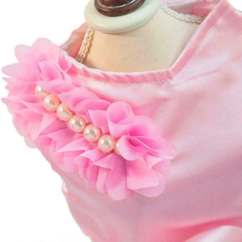 Dog Pet Puppy Princess Dress Tutu Skirt Layered Roses Decor Clothes Pink S
