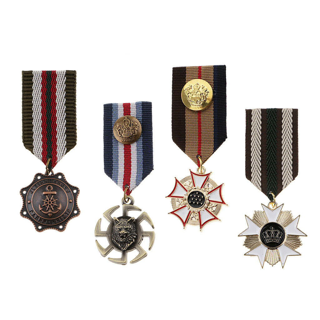 Prettyia 4x Mens Brooch Badge   Uniform Striped Fabric Medal Brooch