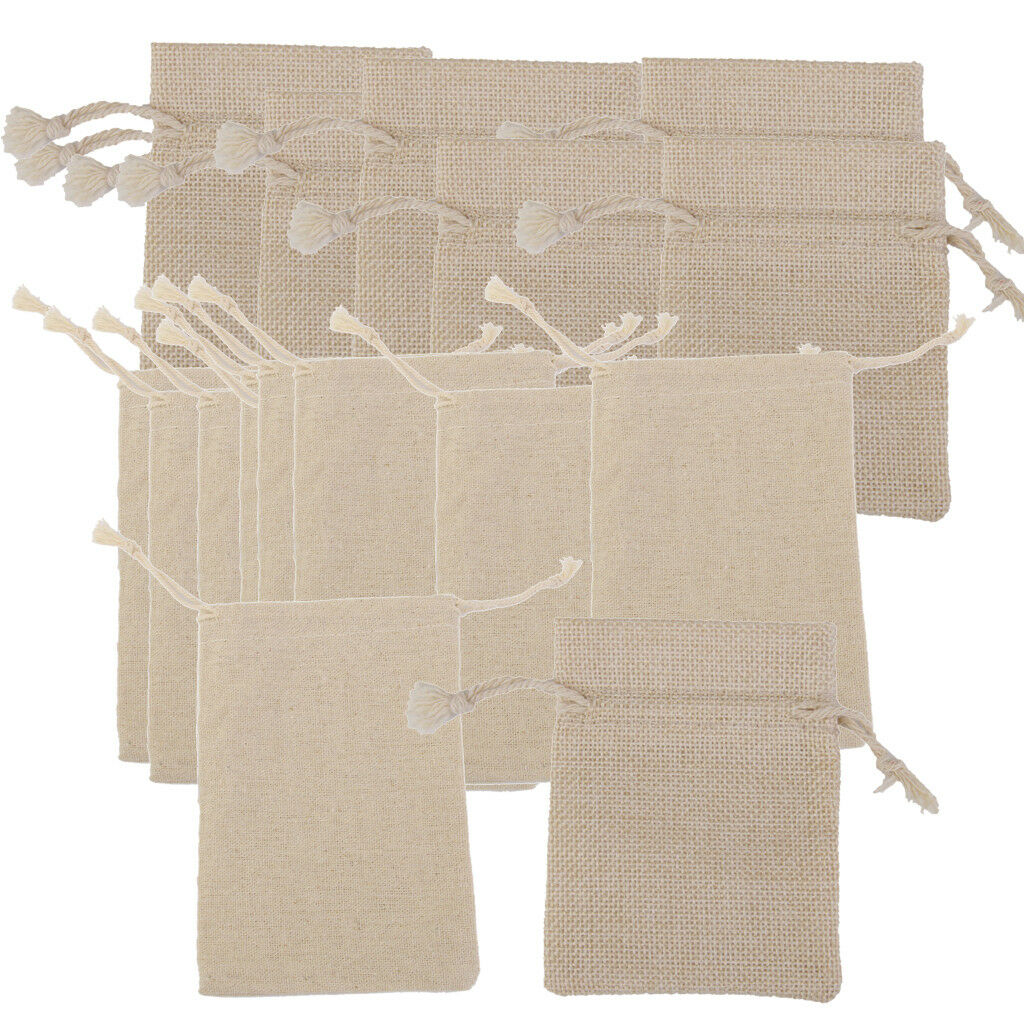 20pcs Small Linen Jute Sack Pouch Bag Drawstring Wedding Gift Favor 8 x 10cm