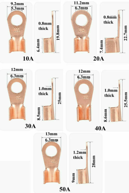 70Pcs Open Barrel Copper Ring Lug Terminals Wire Crimp Connectors OT 10A-50A -US