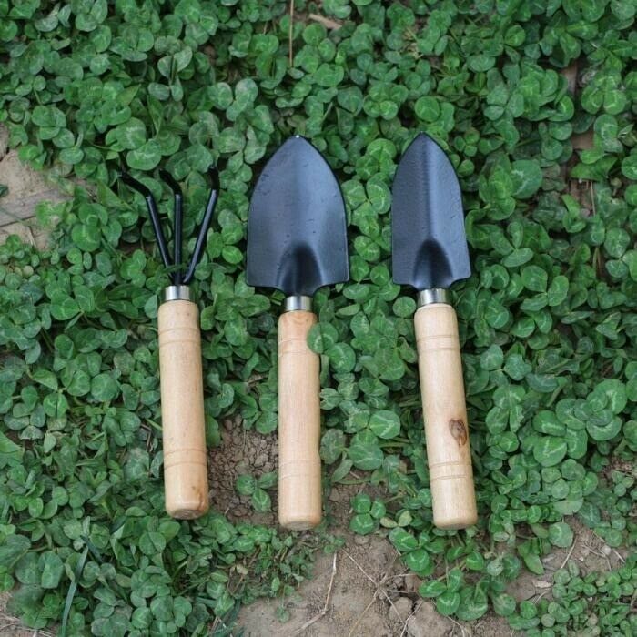 3 pcs Garden Tools Set Gardening Kit Hand Heavy Duty Rake Shovel Trowel Metal
