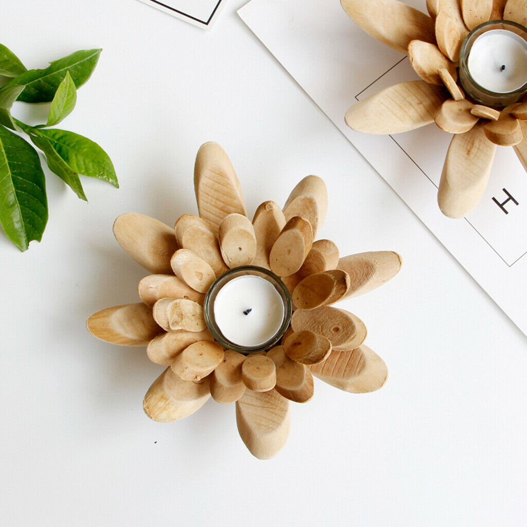 Handmade Wooden Tea Light Lotus Shape Candle Holder