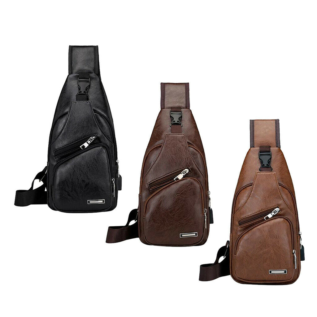 3Pcs Men Leather Sling Bag Multipurpose Compact Shoulder Chest Crossbody Bag