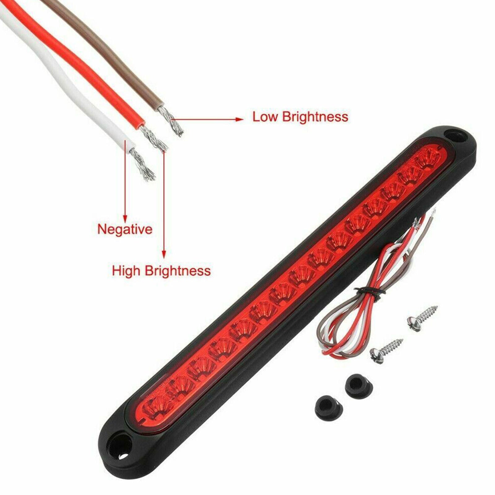 2PCS 25CM 15 LED Red Sealed Trailer Truck RV Stop Tail Rear Brake Turn Light Bar