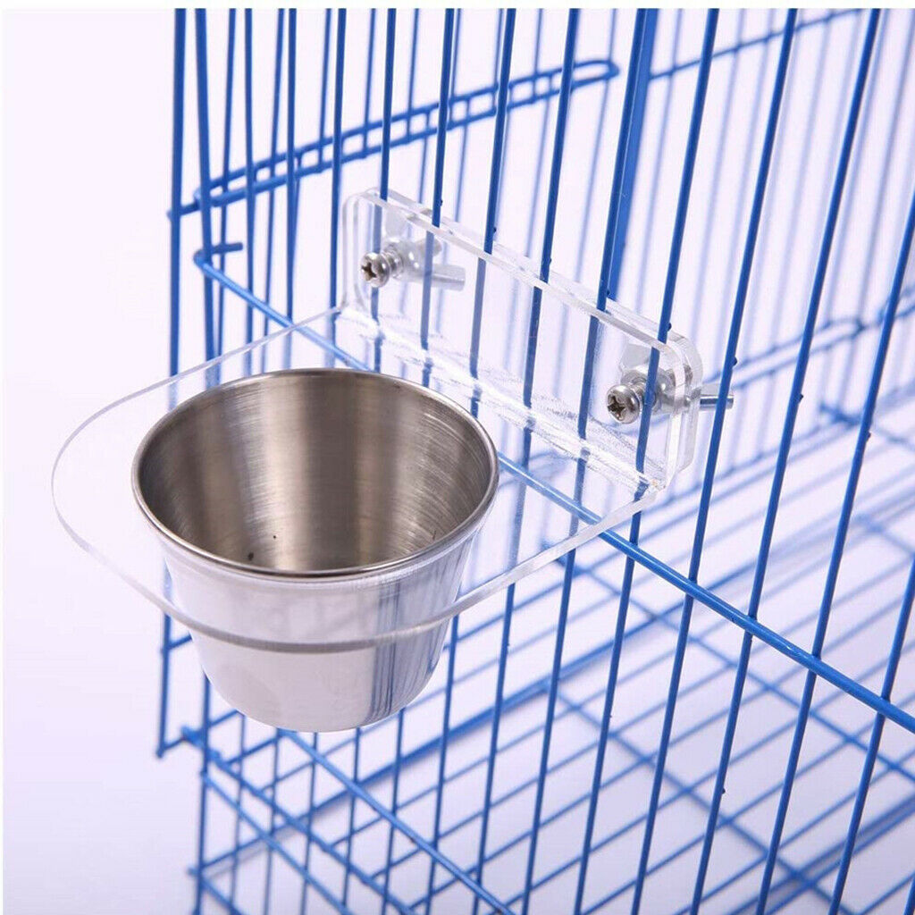 2Pieces Bird Parrot Feeding Cup Food Dish Cage Clamp Holder Feeder Bracket