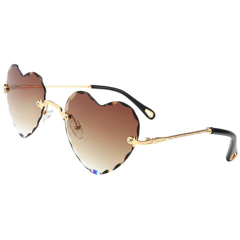 2PCS Heart Shaped Rimless Sunglasses Retro Tinted Lens Eyewear Anti UV