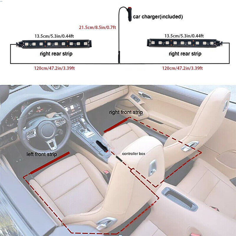 12V Blue Light Car 9 LED Interior Floor Decorative Atmosphere Light Lamp Strip