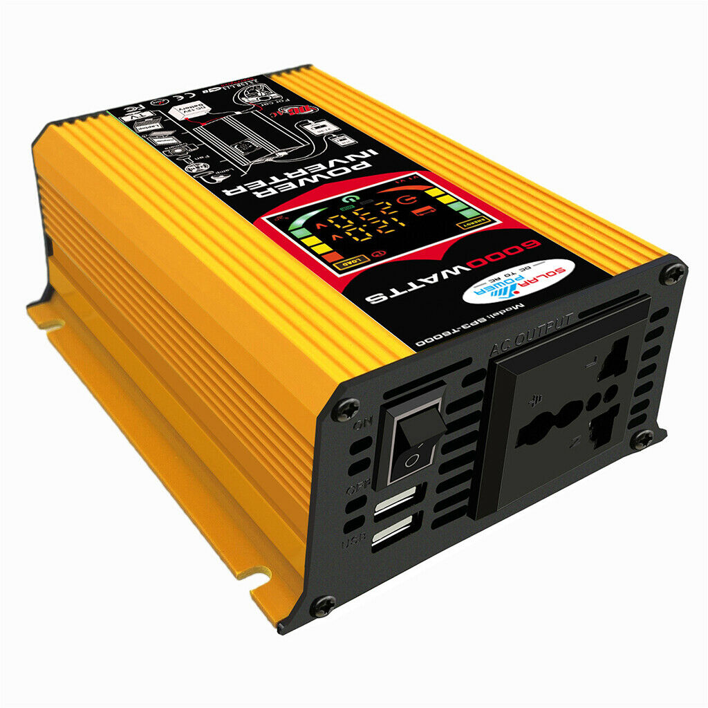 (6000W Peak) Car Power Inverter 12V to 110V Pure Sine Wave Converter Yellow
