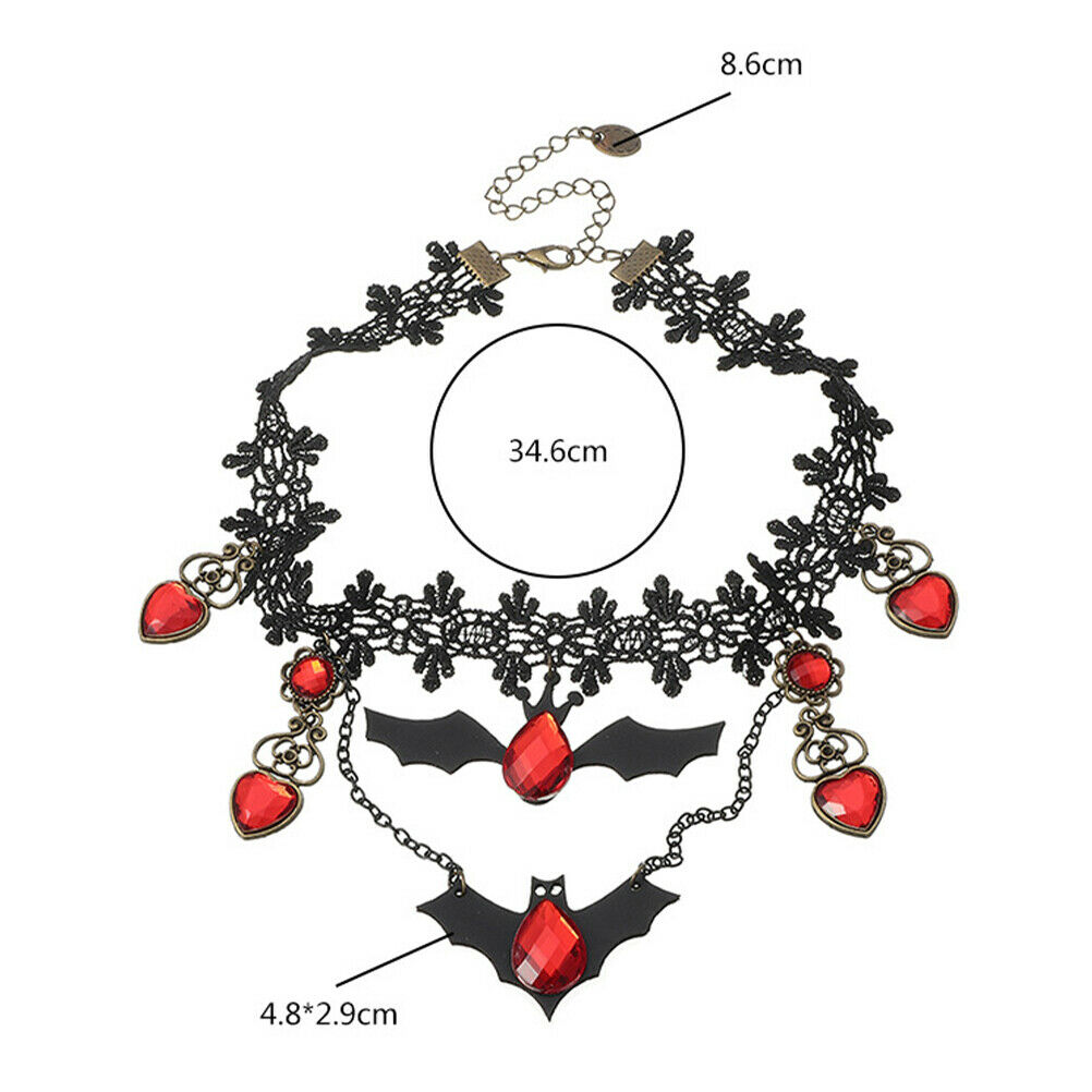 Gothic Jewelry Red Bat Halloween Necklace Lace Choker Necklace Nightmare Laye PT