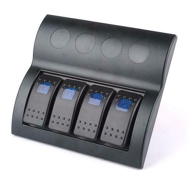 4 Gang Waterproof Car Marine Rocker Switch Panel Circuit Breaker Blue LED