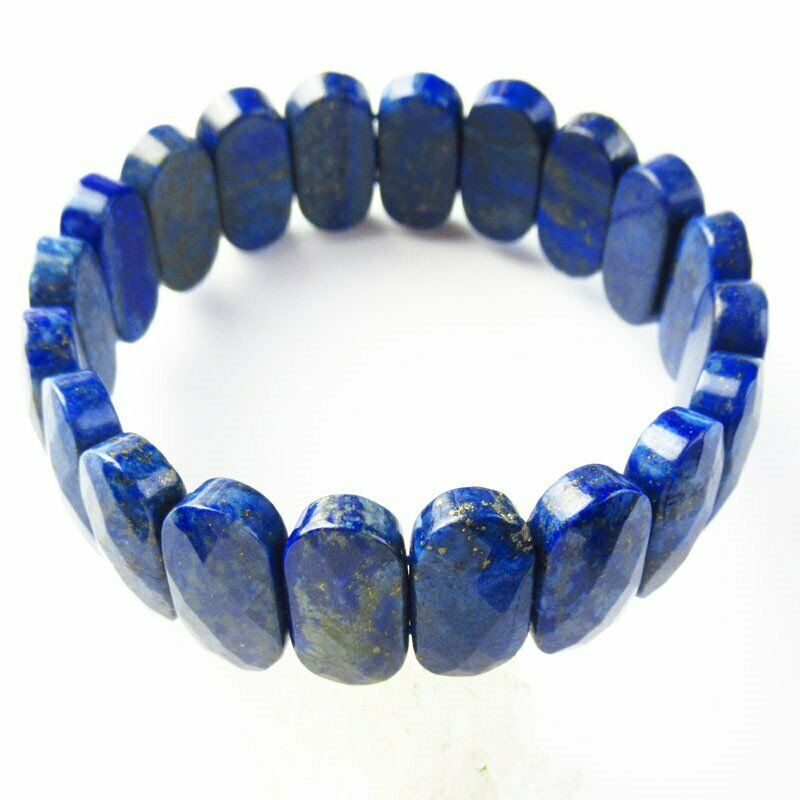 56g Faceted Natural Lapis Lazuli Oval Stretchy Bracelet 7.5 inch 51SL