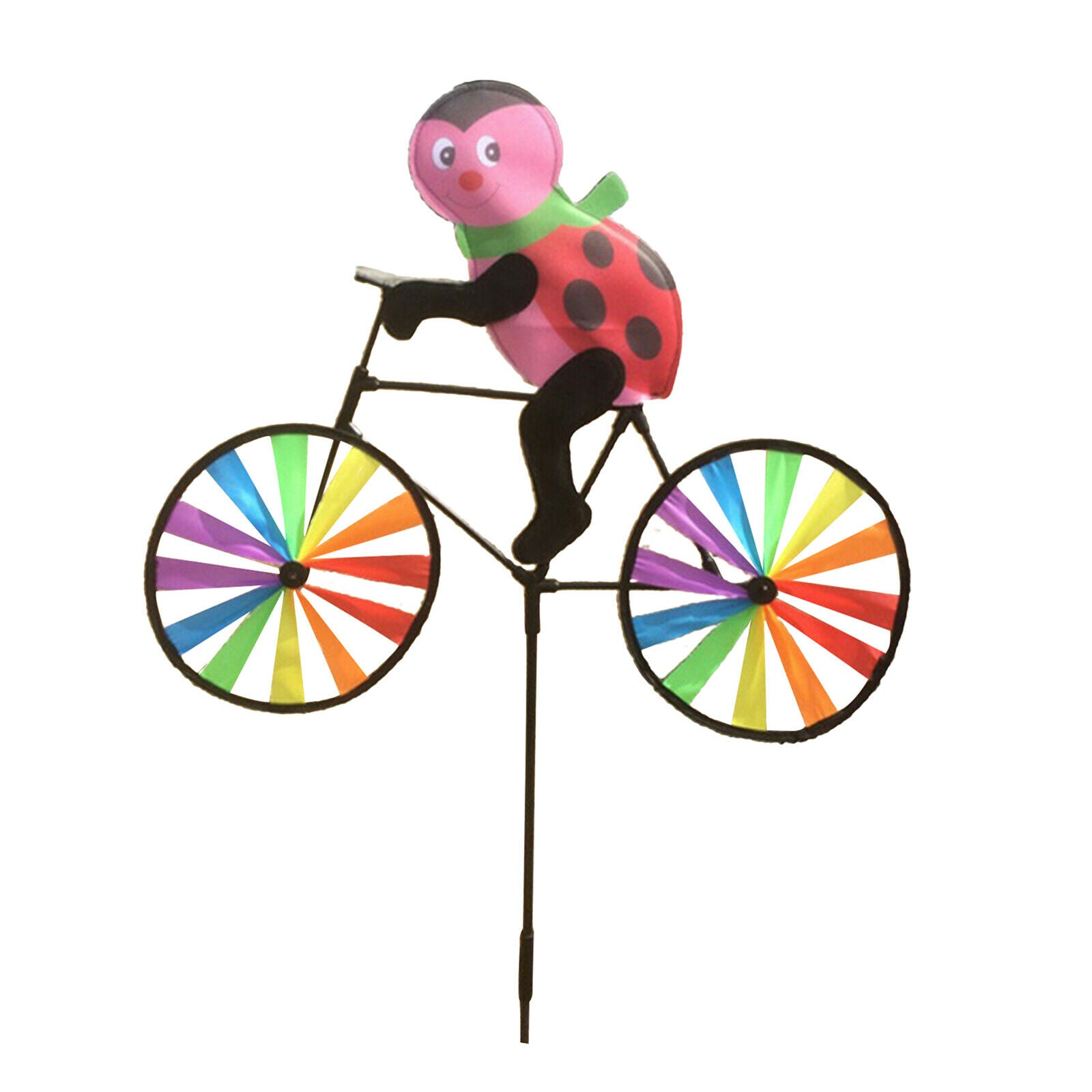 Outdoor Garden Stake Ladybird Riding Bike Windmill Wind Spinner Ornament