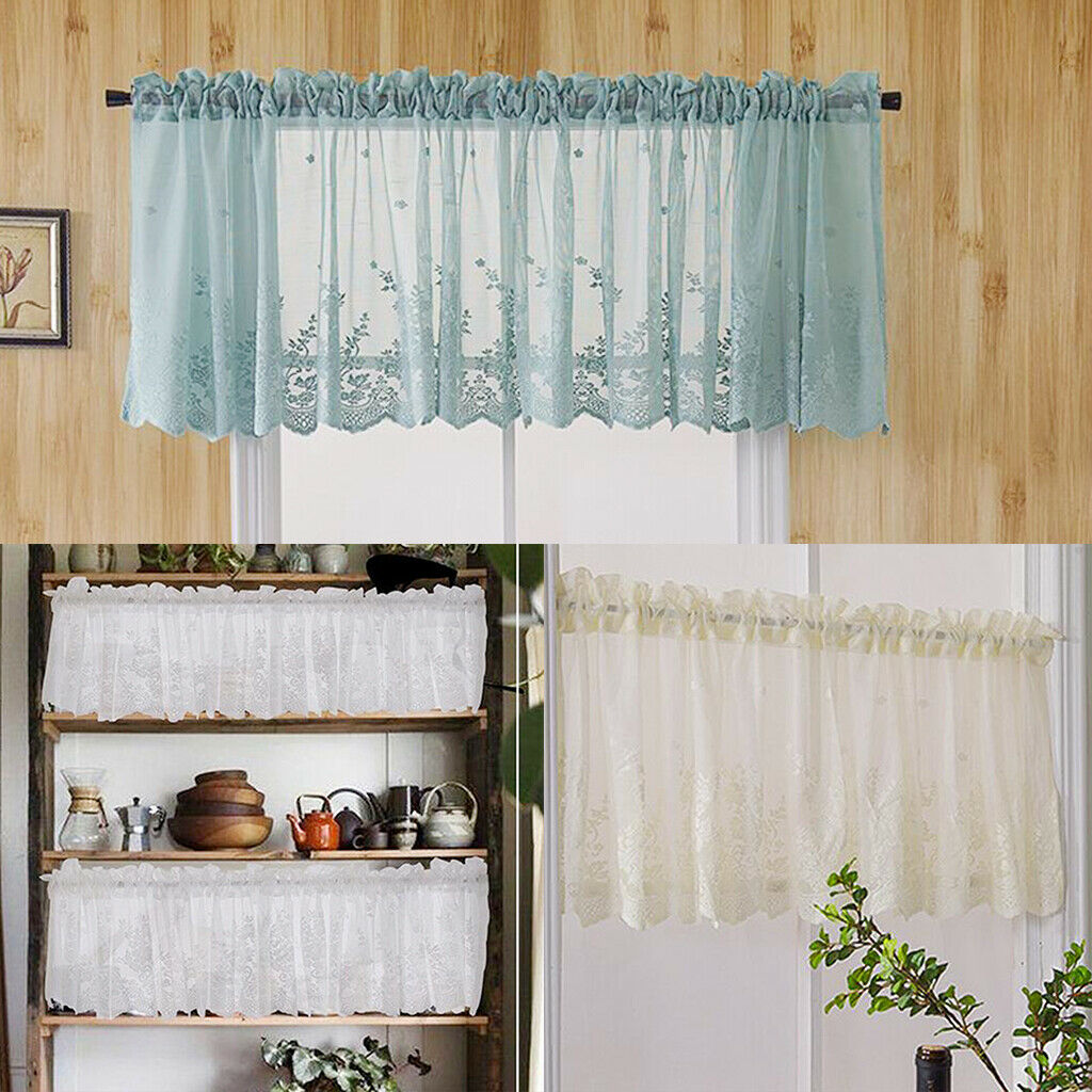 Pack 2 Embroidered Voiles Panel Kitchen Window Valances Decorative 54x24inch