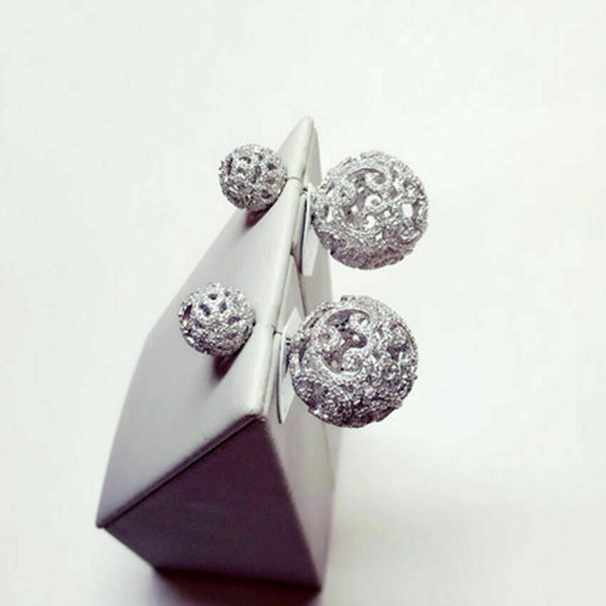 Women Hollow Stud Double Sided Earrings Front Back Earrings Jewelry Double Ball