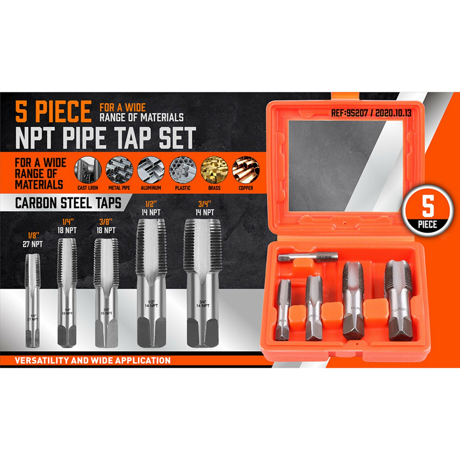 Set of 5 NPT Pipe Tap Set Carbon Steel Rethread Jam Pipe Threads 1/8" 1/2"