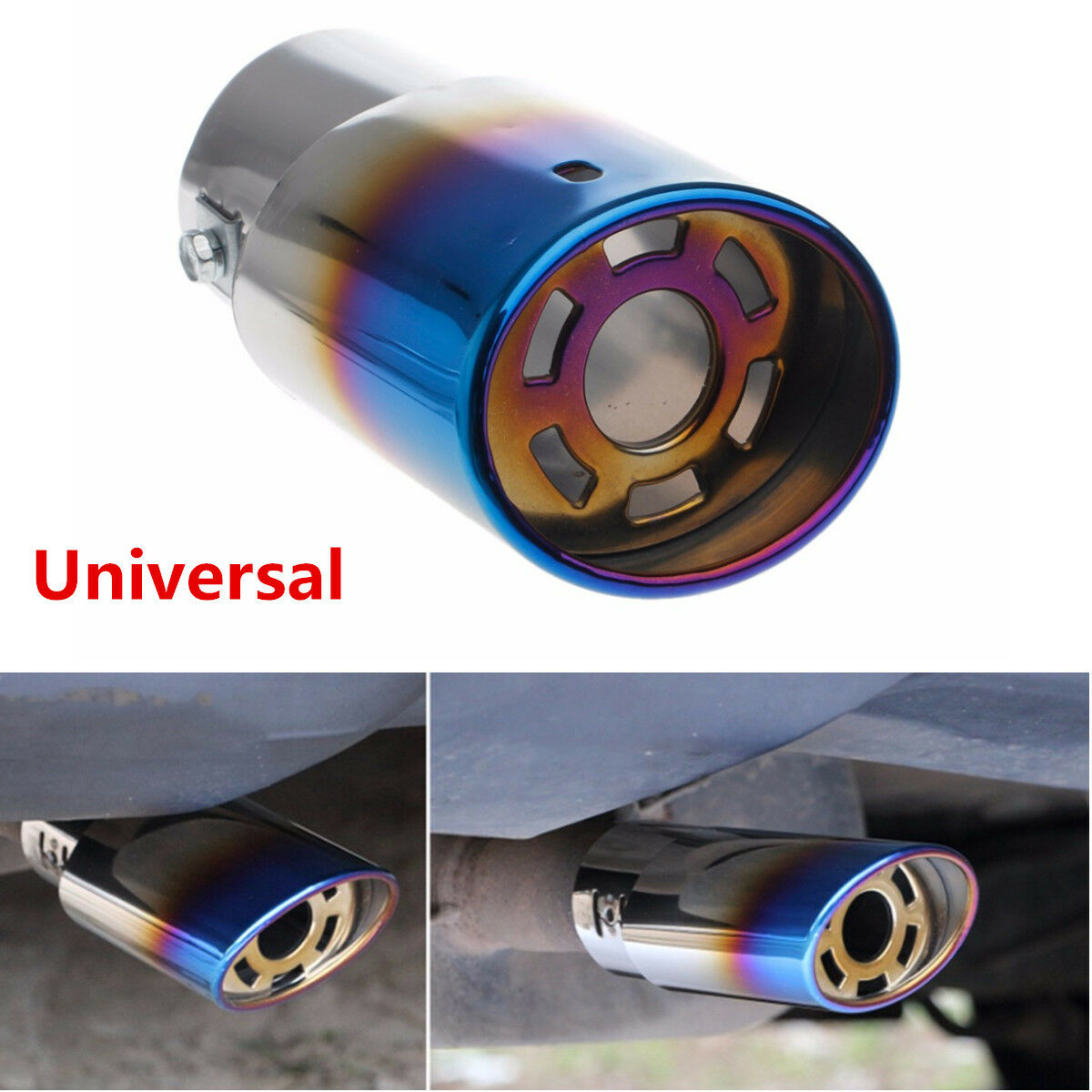 1x Universal Stainless Steel Car Rear Round Exhaust Pipe Tail Throat Muffler Tip