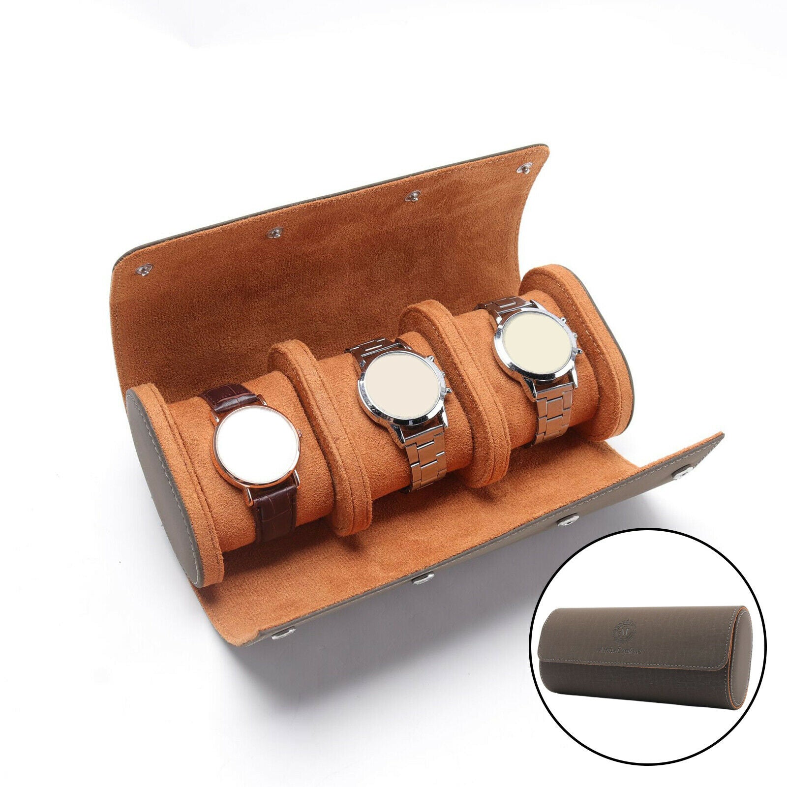 3 Slot Hard Watch Case Portable PU Leather Roll Box Jewelry Storage Holder