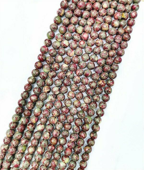 1 Strand 8mm Red and Light Green Calcite Round Ball Loose Beads 15.5inch HH7612