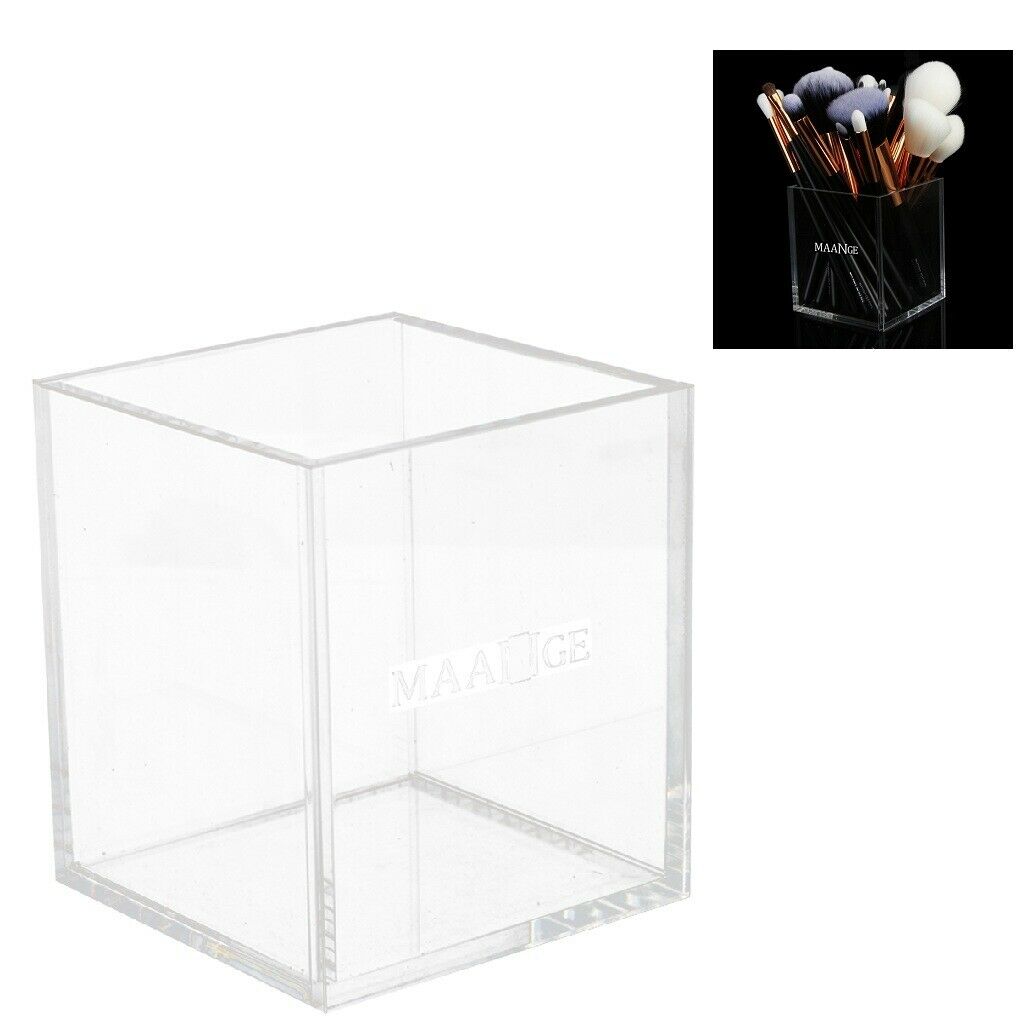 2 Pieces Premium Square Acrylic Makeup Holder Pencil Brush Cup Countertop
