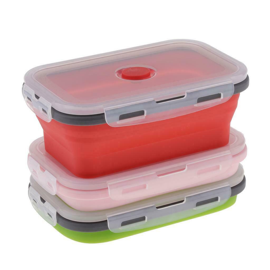 Collapsible Silicone Lunch Box Food Container Pink/Red/Green 800ml Pink
