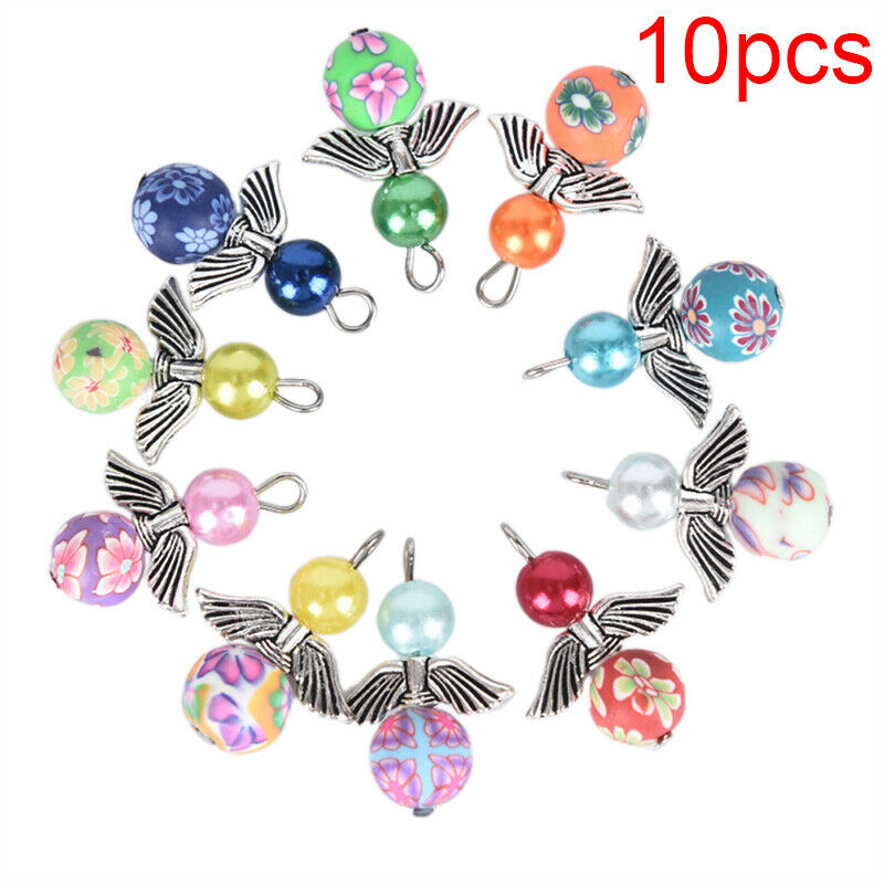 10Pcs Mixed Polymer Clay Dancing Angel Wings Charms Pendant DIY Jewelry Findi SJ