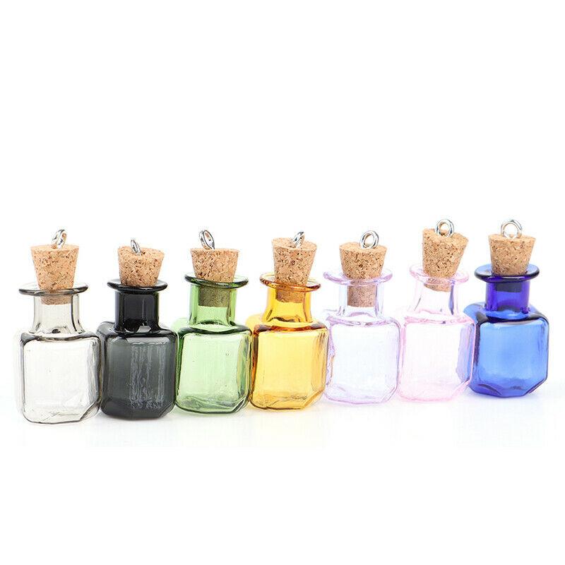 7pcsMini Glass Color Bottles Rectangle Cute Bottles  Gift tiny Jars Vials Mix