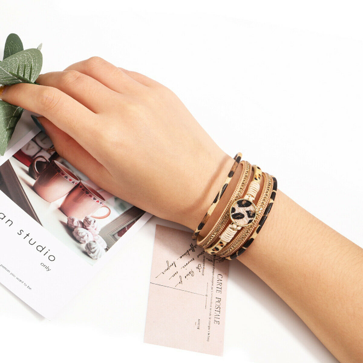 Unisex Animal Leopard Print Bracelet Wrap Multilay Magnetic Clasp Bangle Jewelry