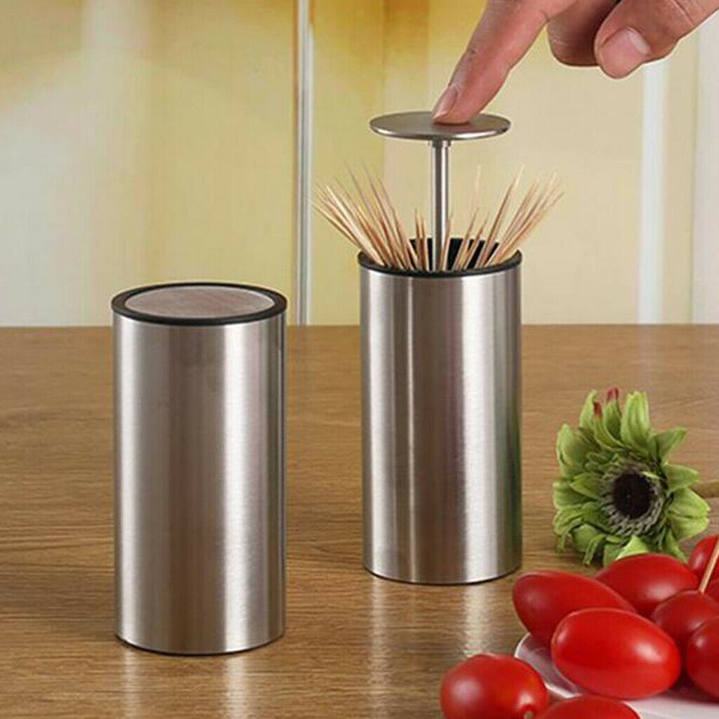 Portable Automatic Stainless Steel Toothpick Dispenser Holder Organizer