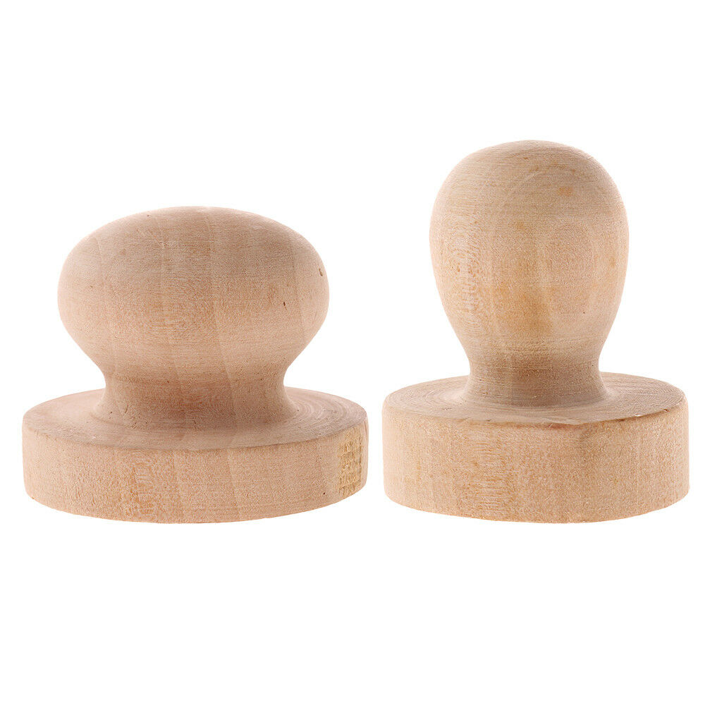2pcs Round Wooden Rubber Stamp Handle for DIY Wood Stamp Embossing Tool