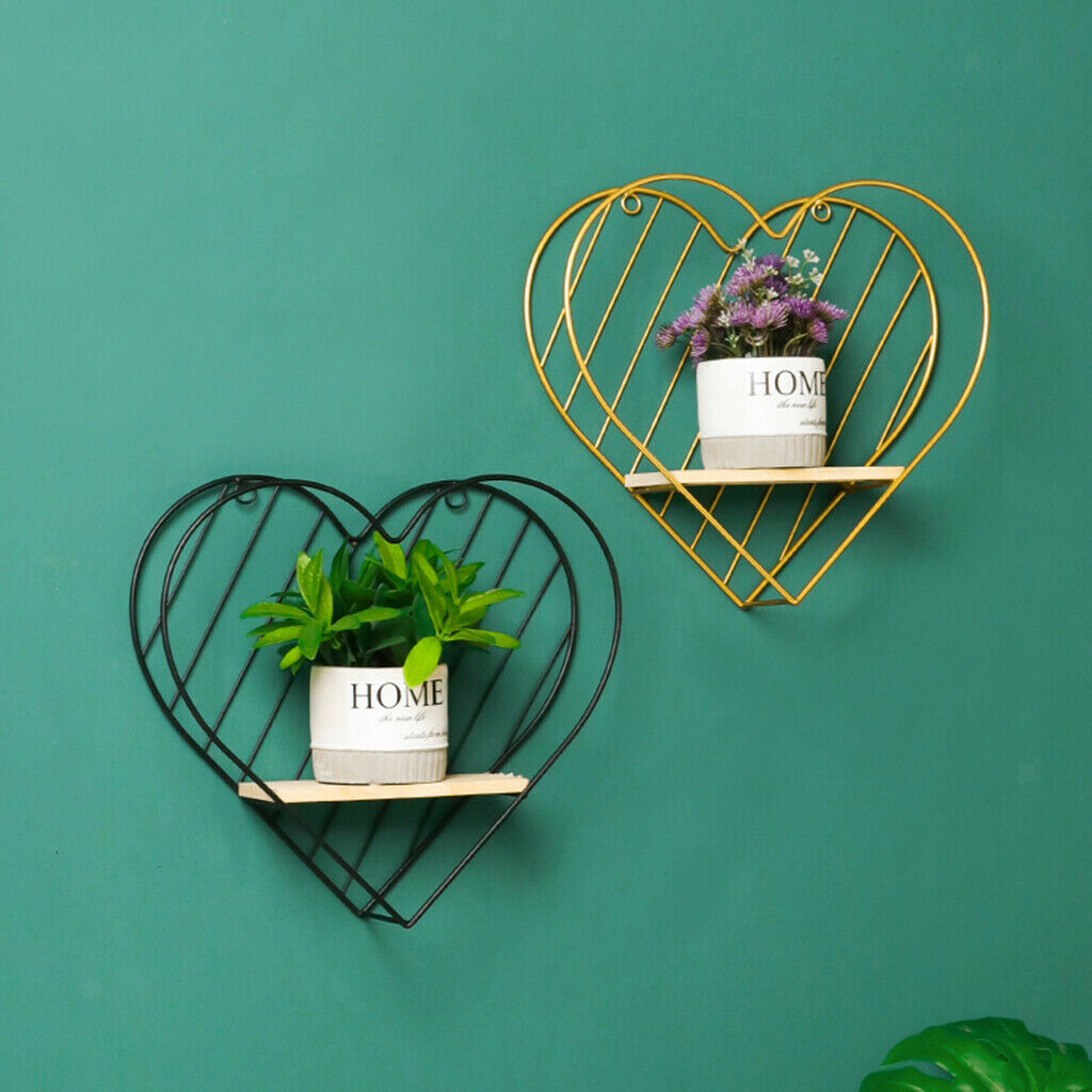 2x Wall Floating Shelf Picture Organizer Geometric Home Bedroom Heart Shaped