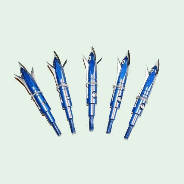 6pcs Steel Broadheads 100gr 2 Expandable Blades Arrow Tips Archery Hunting Blue