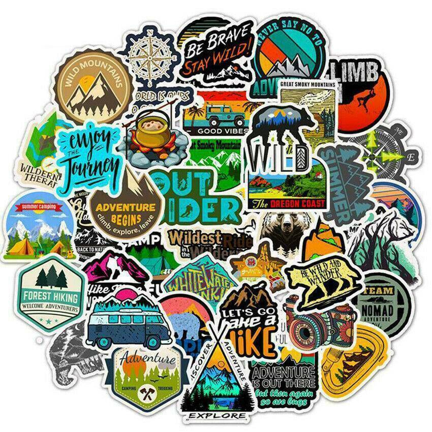 50x Camping Travel Stickers Wilderness Adventure Landscape Stickers For Kids