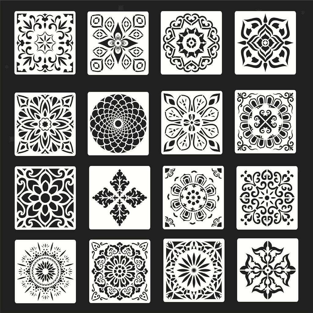 16 Pieces Wall Painting Template Embossing Reusable Mandala Template Sets