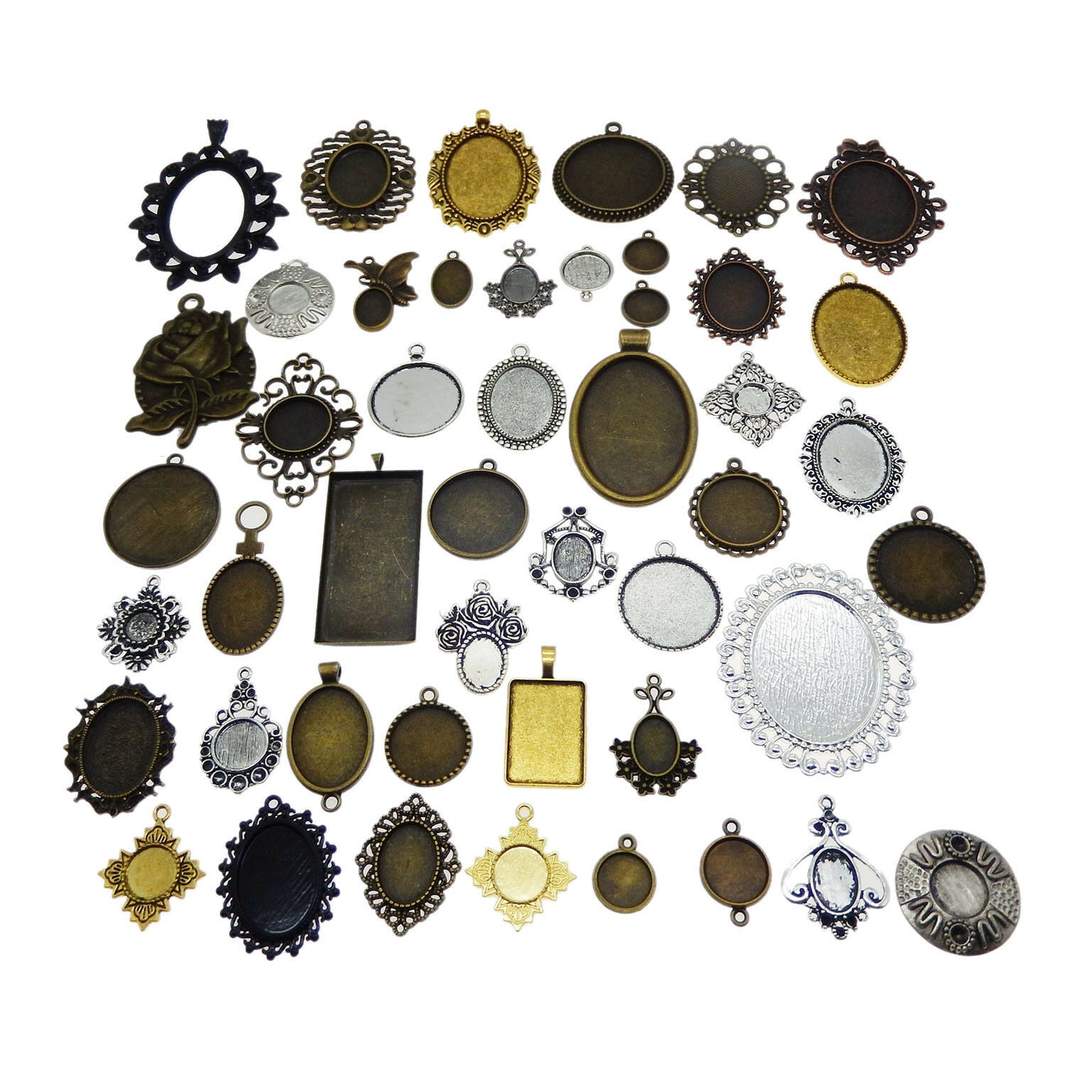10pcs Mixed Tone Alloy Setting Tray Base Charms Pendant Crafts Findings 38391
