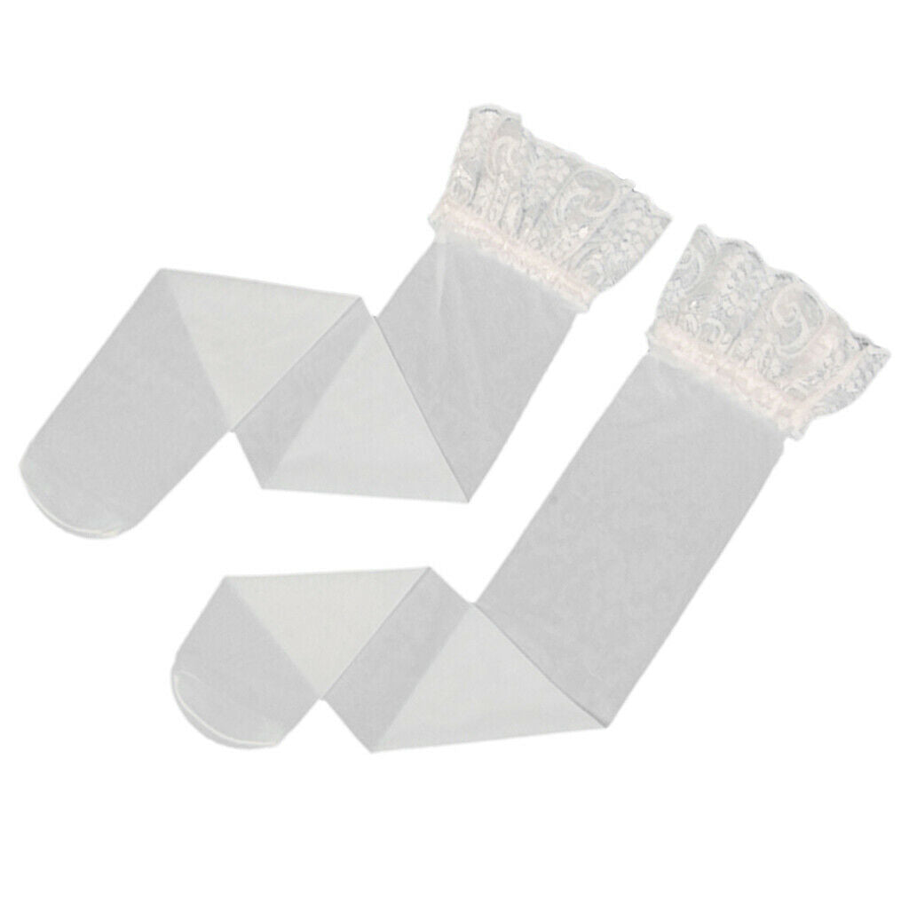 White Sheer Lace Top Thigh High Stockings