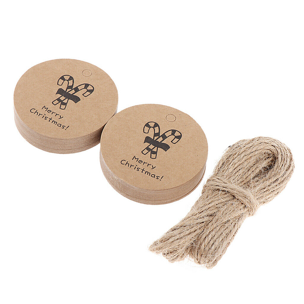 50pcs Merry Christmas Crutch Round Kraft Paper Gift Tag Labels Favors