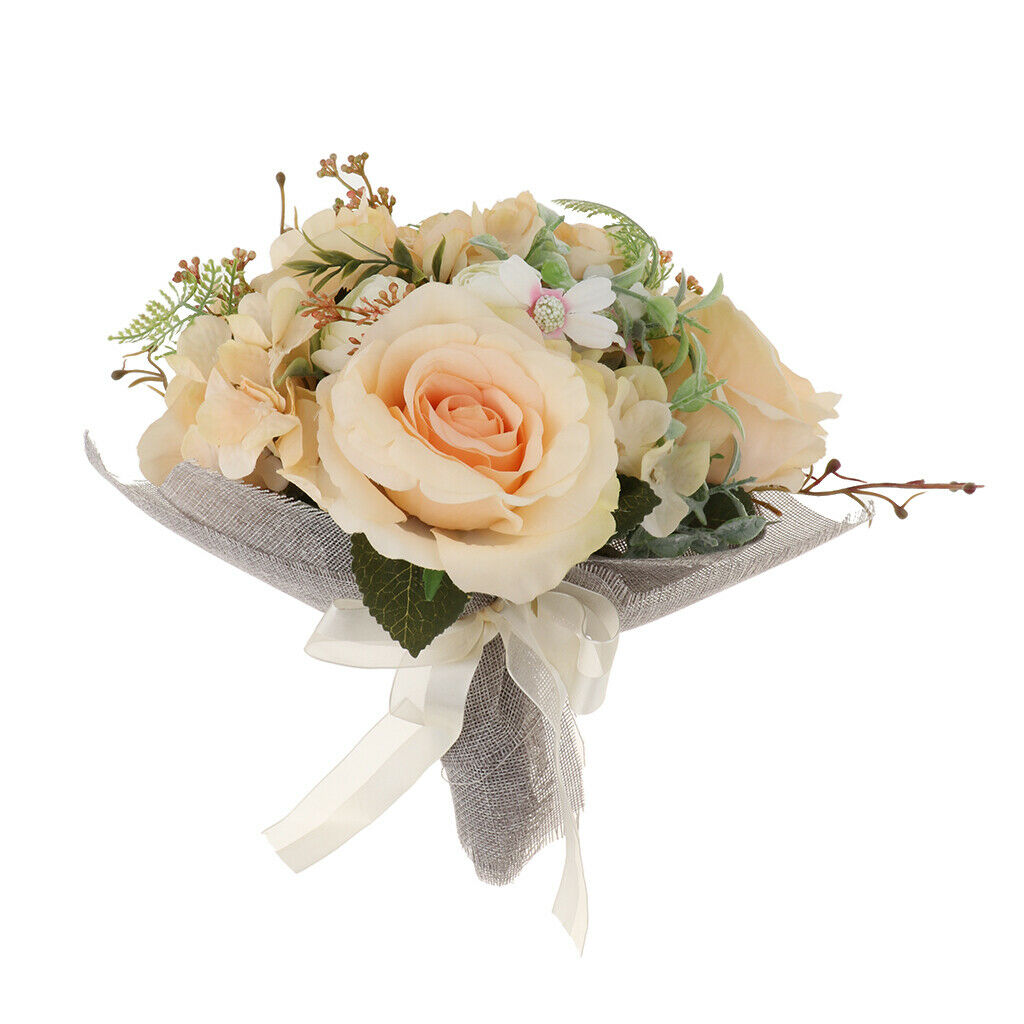 Champagne Rose Bouquet - Wedding Bridal Bouquet Hand Holding Flowers