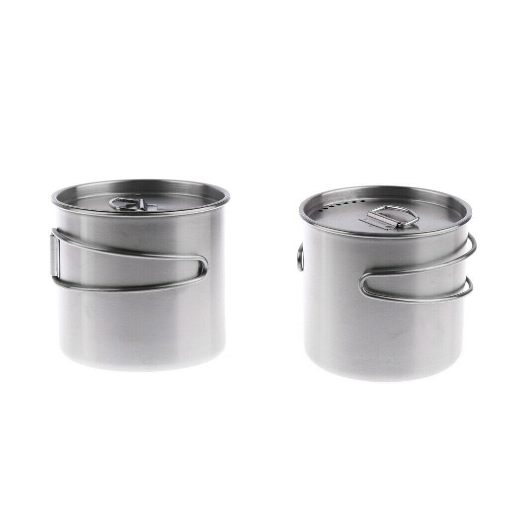 2pcs 500ml Stainless Steel Camping Cup Pot Bowl with Folding 9cm
