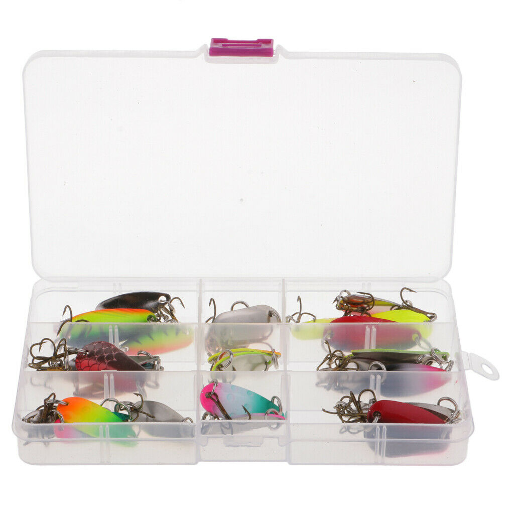 30pcs Metal Spoon Bait Bass Trout Salmon Fishing Lure Treble Hooks 3 Sizes