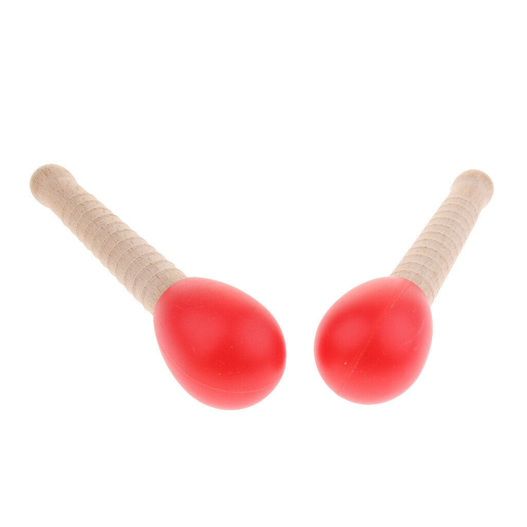 2 Pcs Wooden Sand Hammer Handbell for Kids Learning Educational Toys Red