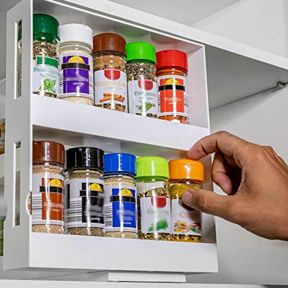 2 Layers Push Pull Spice Rack Kitchen Seasoning Storage Holder Jars Organizer