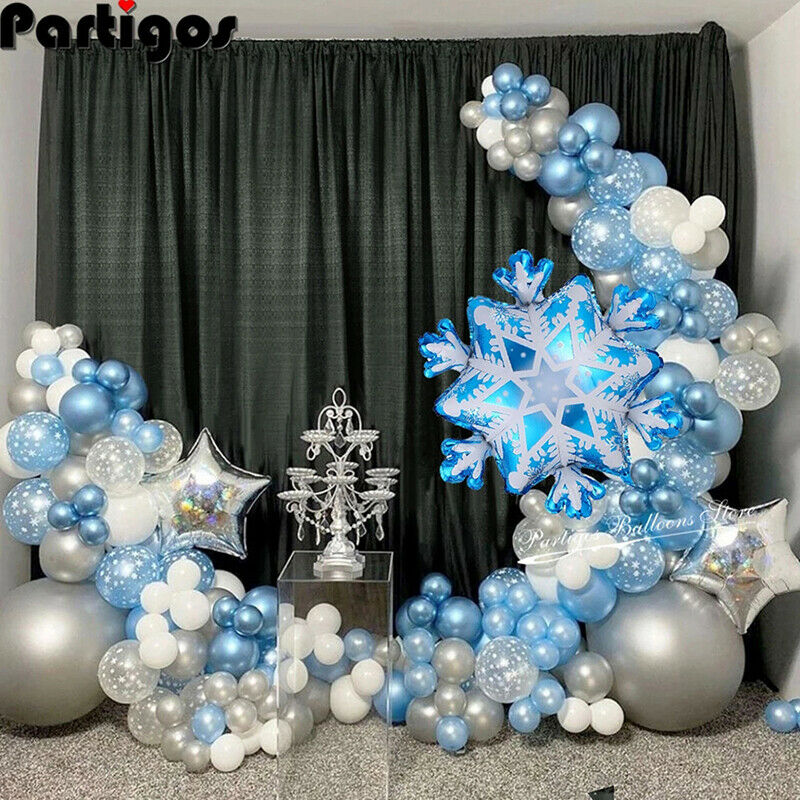 132pcs Snowflake Balloon Garland Arch kit Birthday Party Ice Snow Queen Balloon