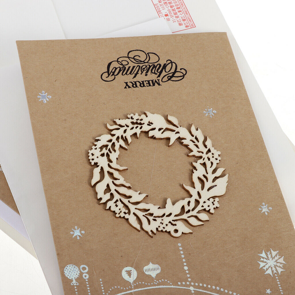 6 Pieces Brown Xmas Tree Wreath Craft Merry Christmas Greeting Cards with