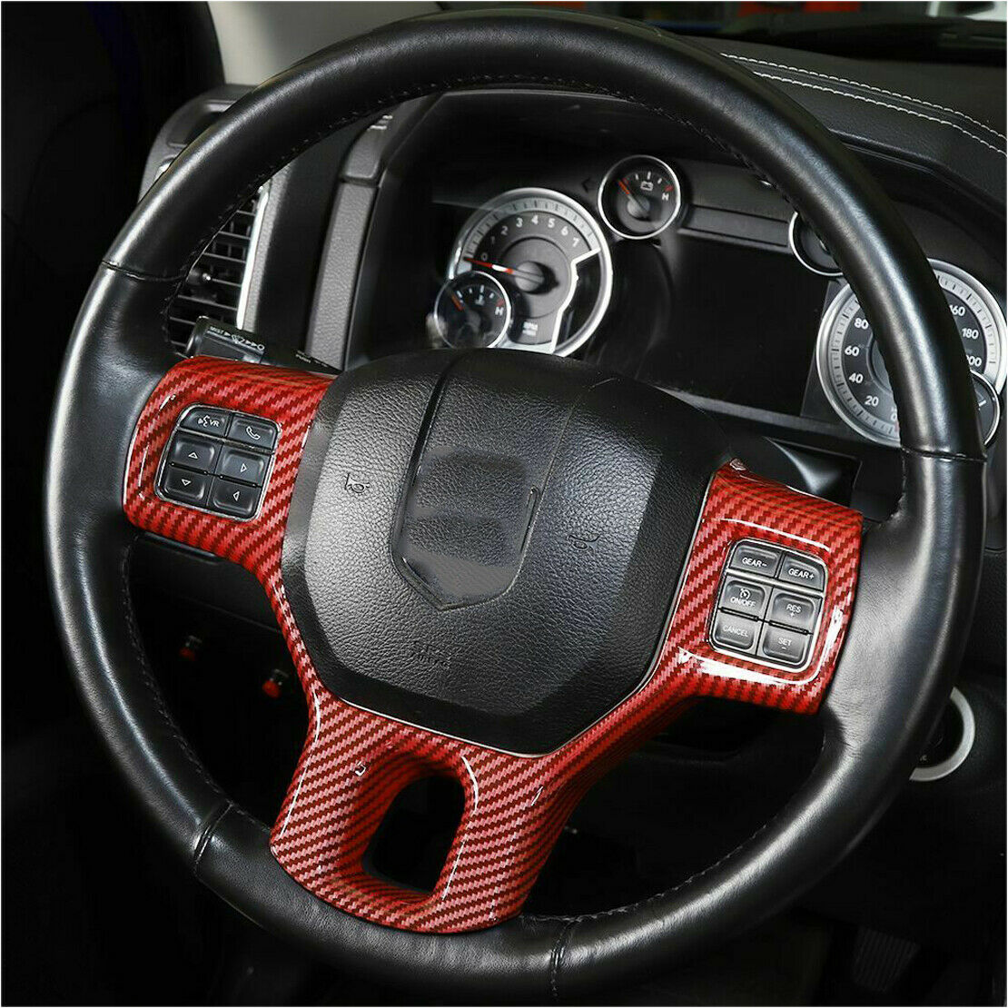 1x Steering Wheel Button Panel Cover Frame Bezel Decor Fit for Dodge RAM 10-17