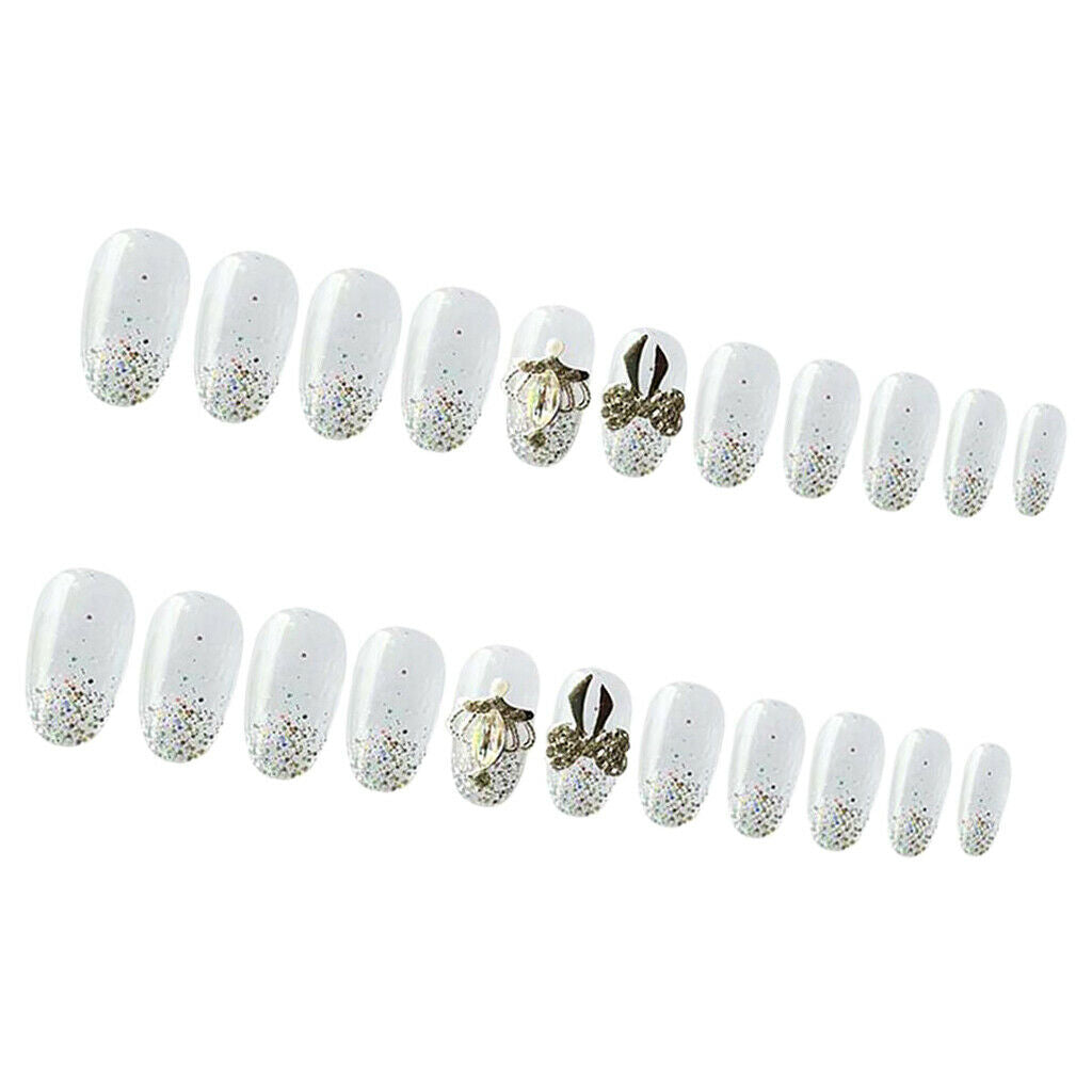 24 Pieces Different Sizes White Long False Nails, Full Cover Nail Tips With