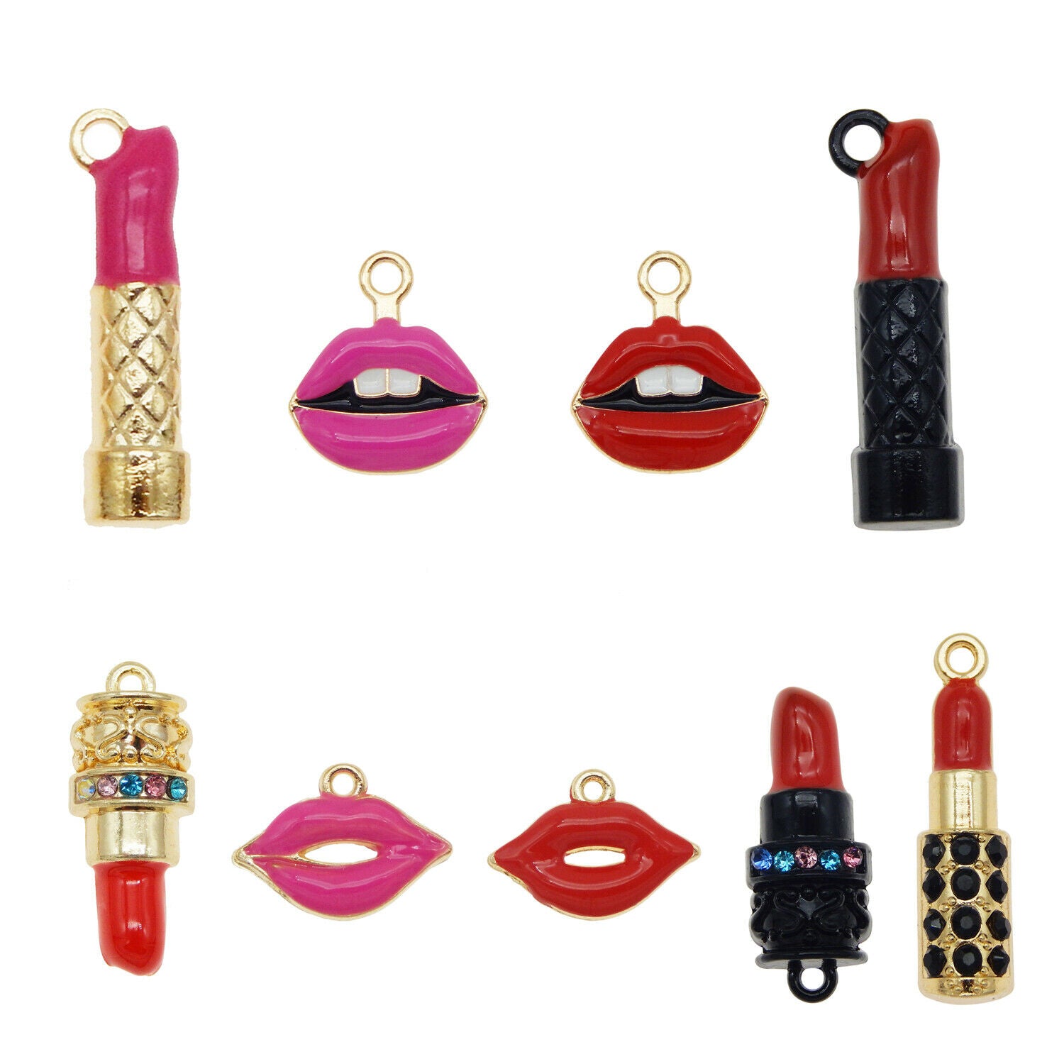 18PCS Colorful Enamel Kissing Lip Print Lipsticks Pendant Charms DIY Findings