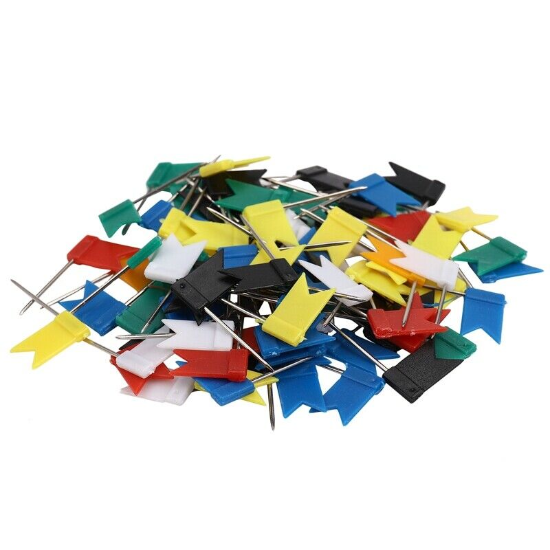 100 Pieces Map Flag Push Pins Tacks, Assorted 7 Colors F2T8T8