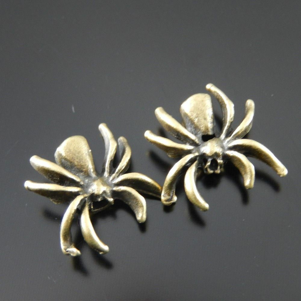 60 pcs Retro Bronze Alloy Spiders Craft Beads Pendants Charms Findings 14x14x4mm